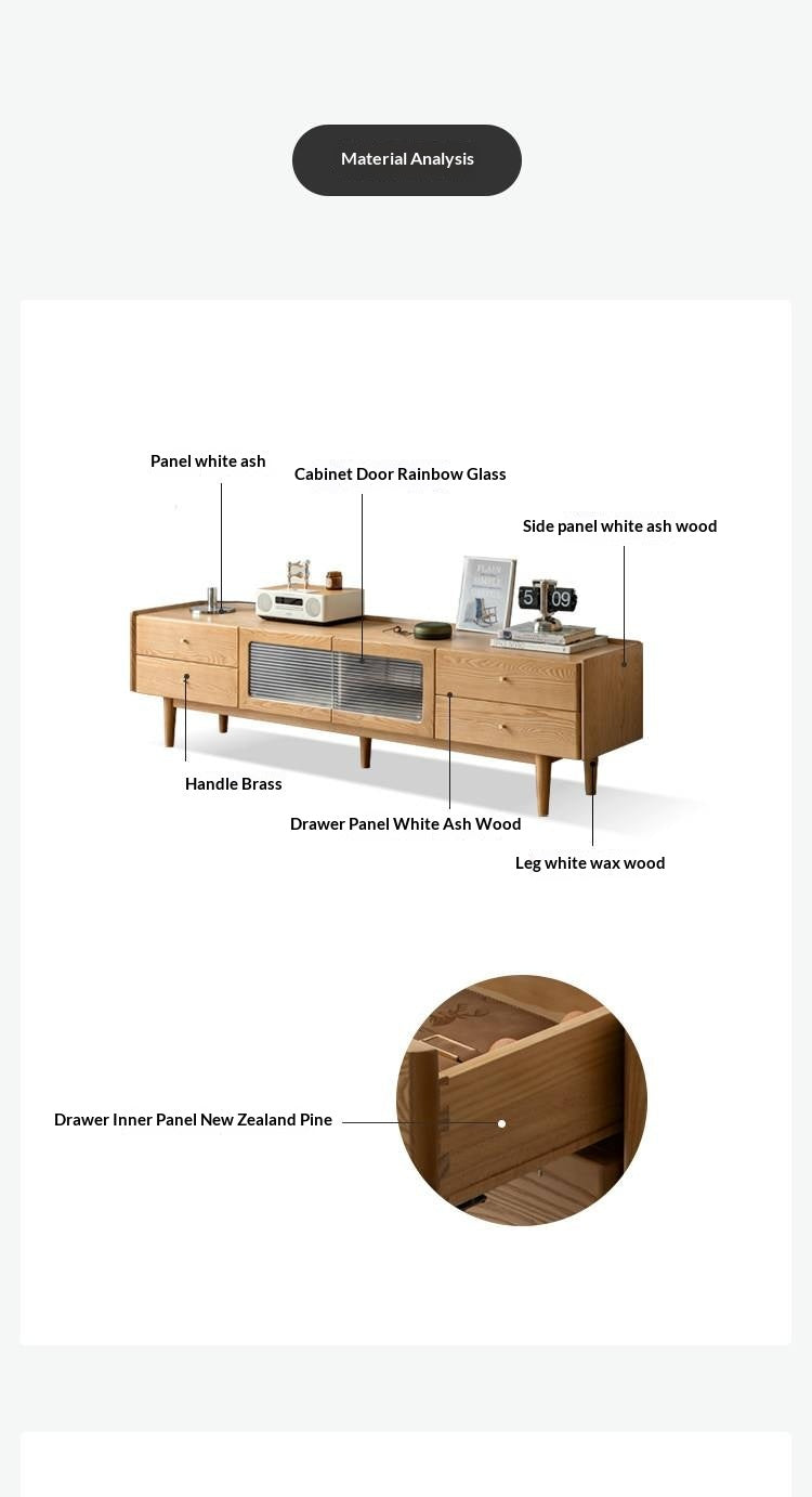 White Ash Solid Wood Nordic White Wax TV Cabinet.