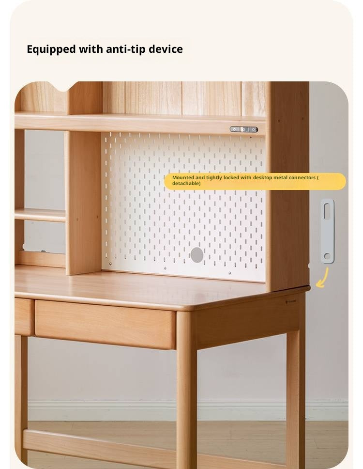 Beech Solid Wood Bookshelf Integrated Сhildren's Learning Desk