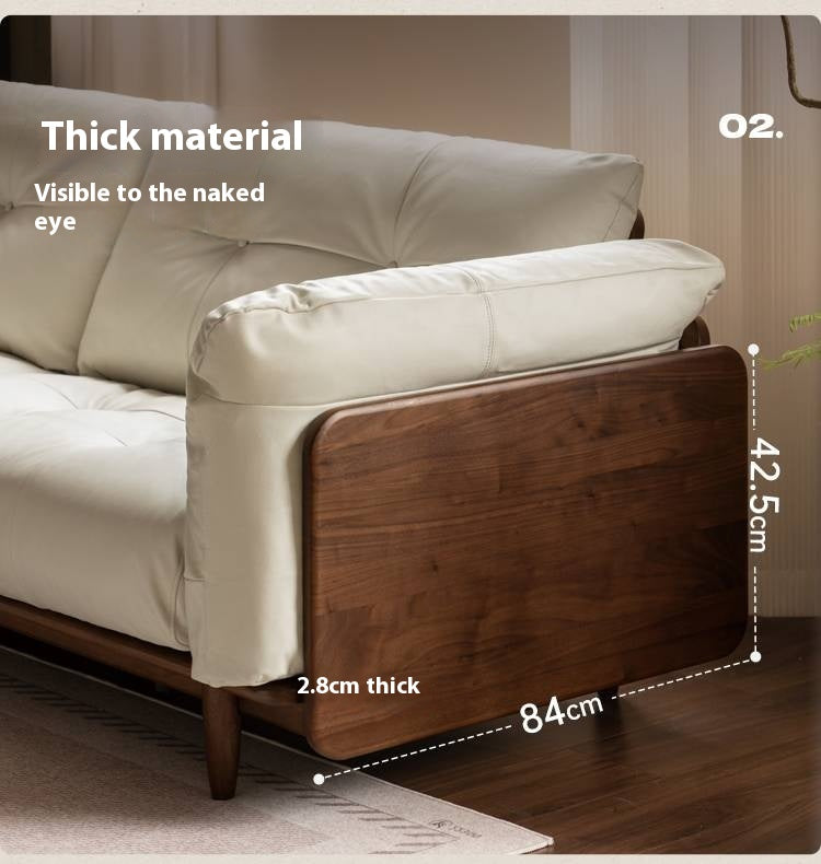 Black Walnut, Oak Solid Wood Genuine Leather Sofa Italian-Inspired