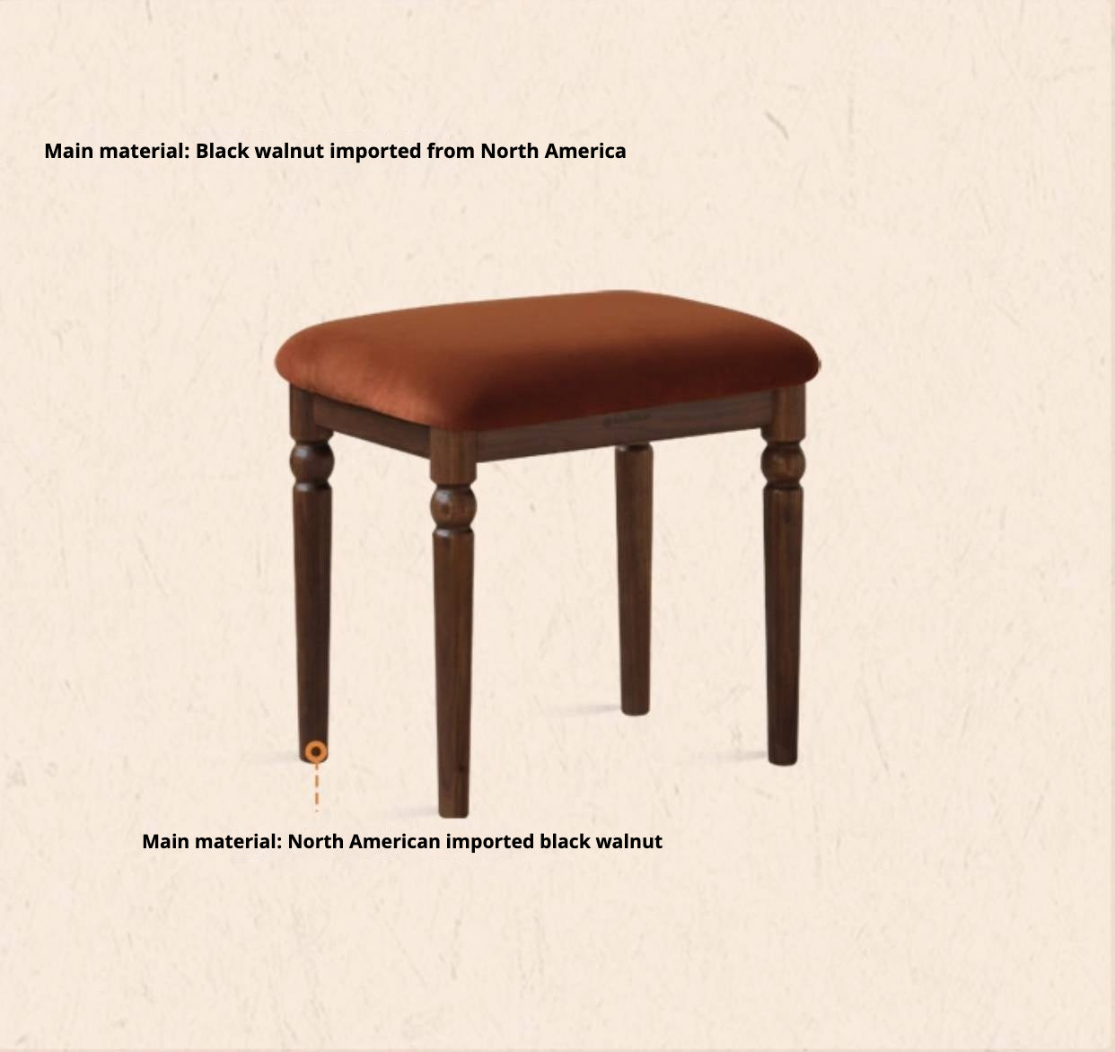 Black Walnut Solid Wood American Retro Style Makeup Stool