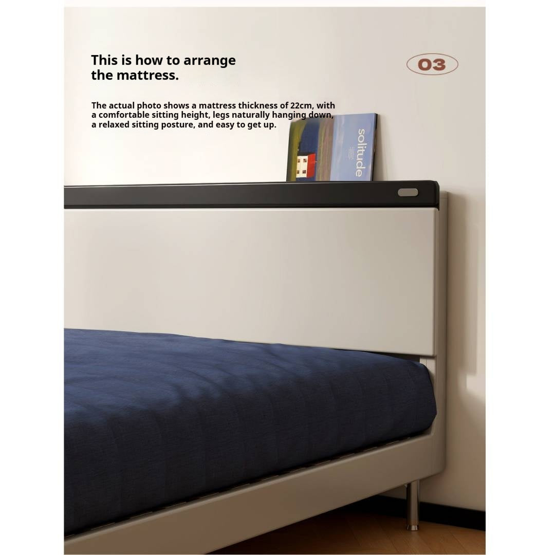 Rubberwood Solid Wood Bauhaus Platform Bed with Adjustable Headboard and Stainless Steel Legs