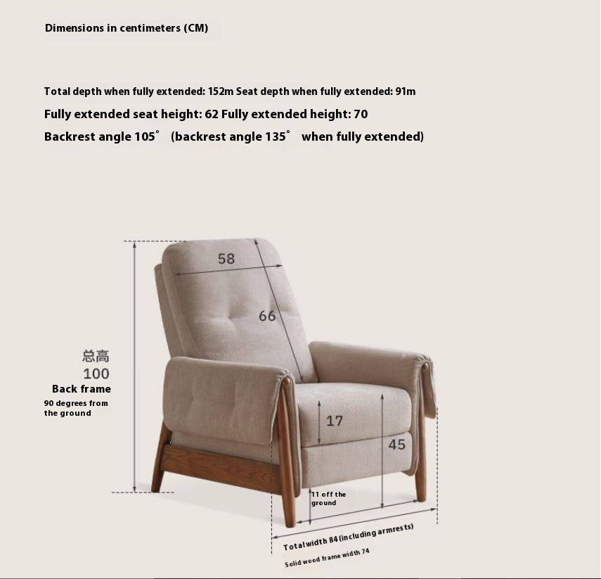 Ash Solid Wood Fabric Reclining Foldable Lounge armChair
