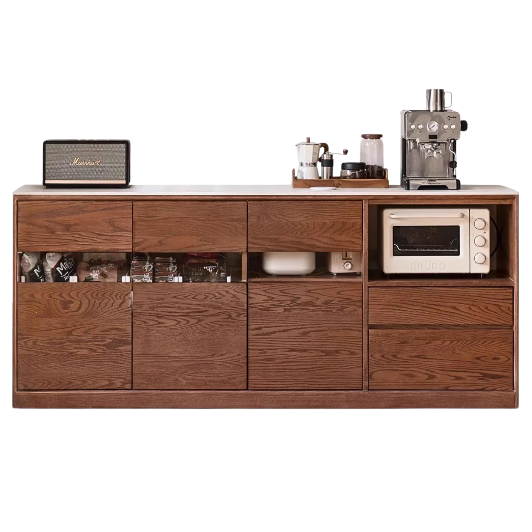 Oak Solid Wood Dining Storage Sideboard Against The Wall