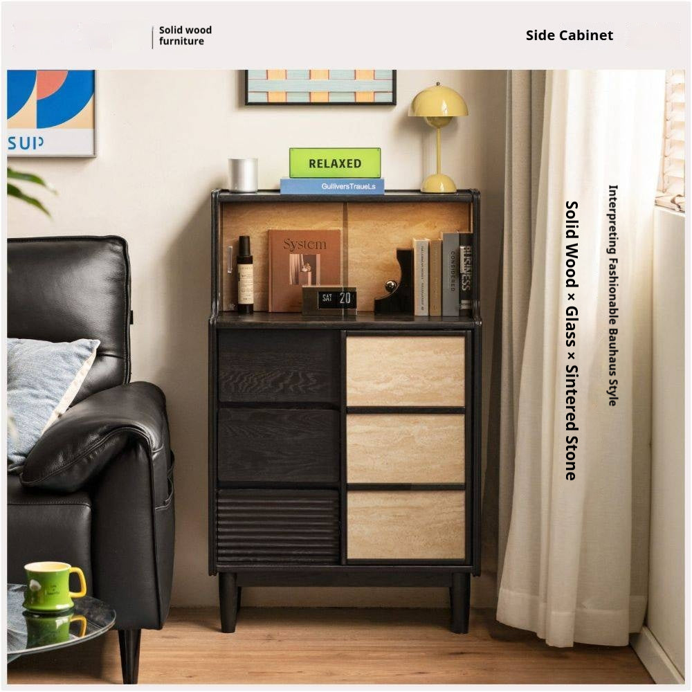 Oak Solid Wood Bauhaus Style Bar Cabinet with Sliding Doors