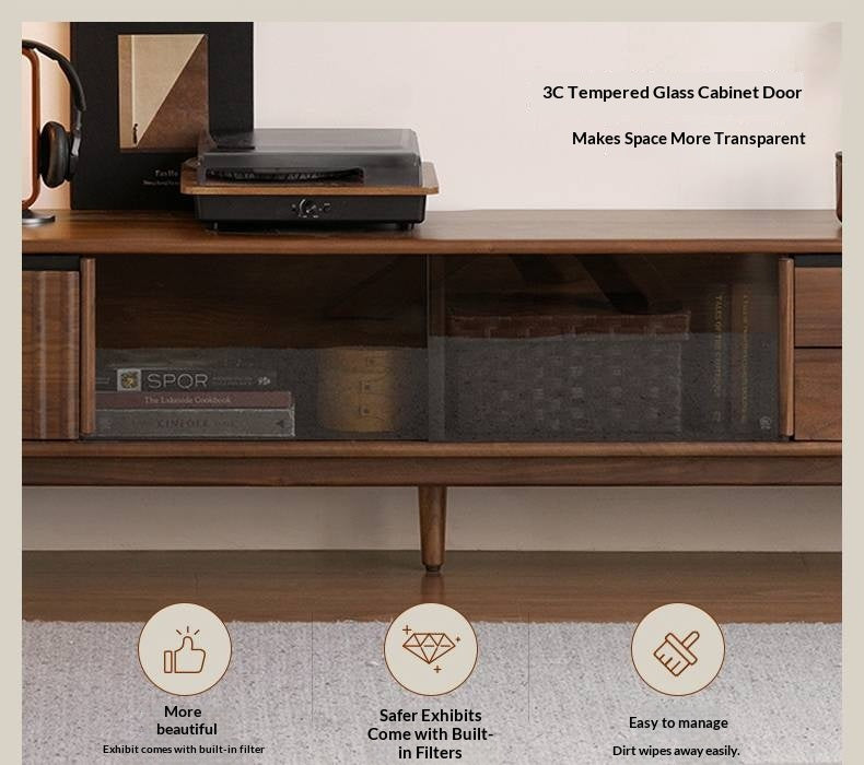 Black Walnut Solid Wood Italian Light Luxury Sliding Door TV Cabinet