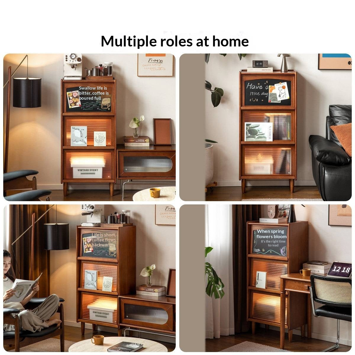 Poplar Solid Wood Vintage Style Flip Door Bookcase