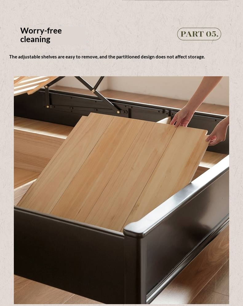 Rubberwood Solid Wood Bed American Retro Black Style