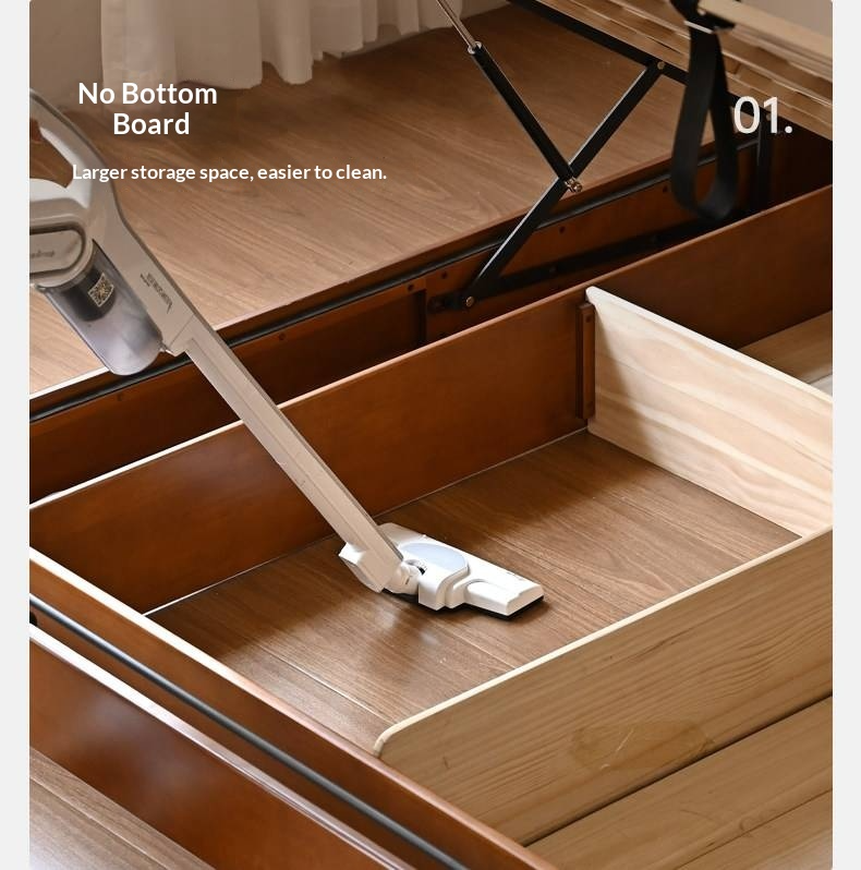 Poplar Solid Wood Box Bed — Upholstered Floating Bed with Bauhaus Style