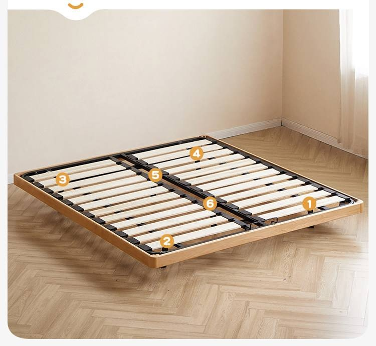 Beech Solid Wood Platform Bed, Headboard-Free Bed, Flush-Edge Floating Bed