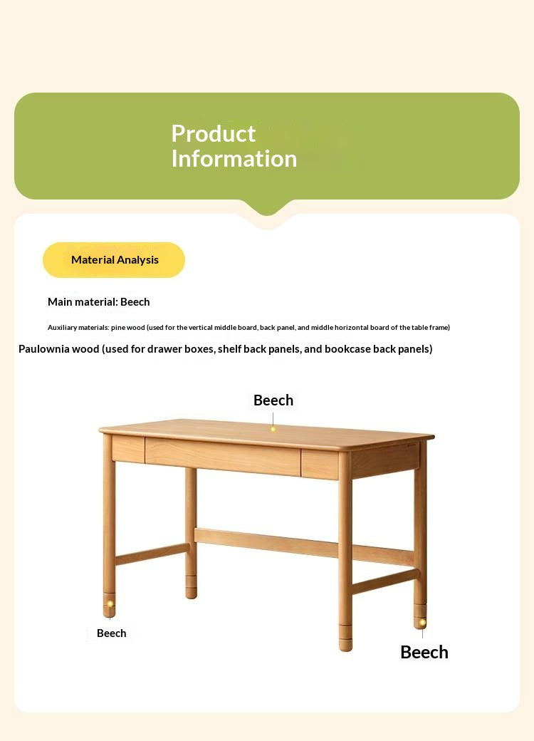 Beech Solid Wood Children's Desk With Adjustable Height