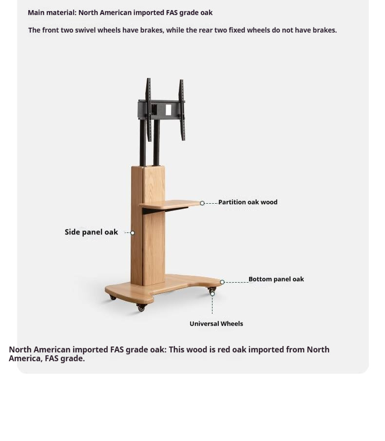 Oak Solid Wood TV Stand, Mobile Floor to Floor TV Cabinet.