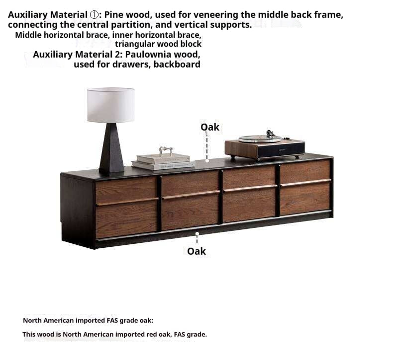 Oak Solid Wood Floor Standing TV Cabinet with Italian-Inspired Skeleton Line
