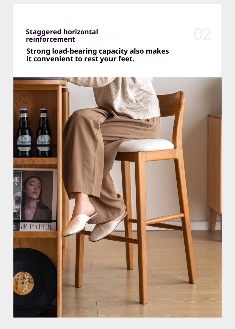 Set 3 pcs Cherry, Ash Solid Wood Modern Bar Stool, Height Chair for Kitchen Island