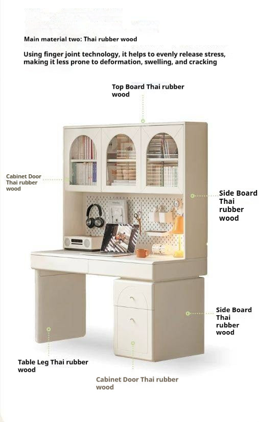Solid RubberWood Wood Desk Bookshelf Integrated Study Table