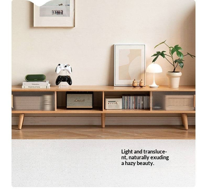 Solid RubberWood, Oak Solid Wood TV Stand Glass Sliding Door