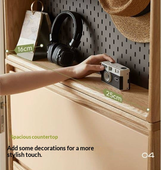 Oak Solid Wood Ultra-Thin Shoe Cabinet with Flip Door and Modern Entrance Design