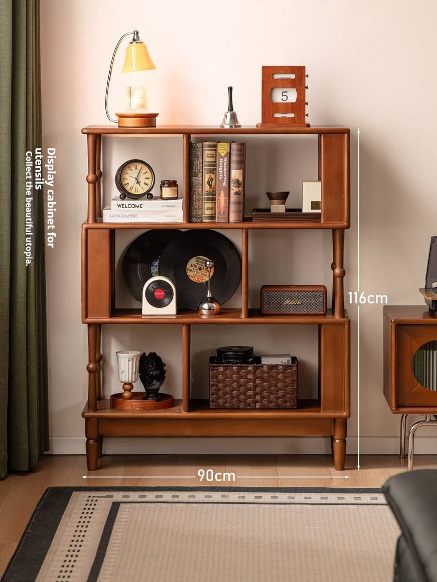 Poplar Solid Wood French Retro Bookshelf with Display Shelf