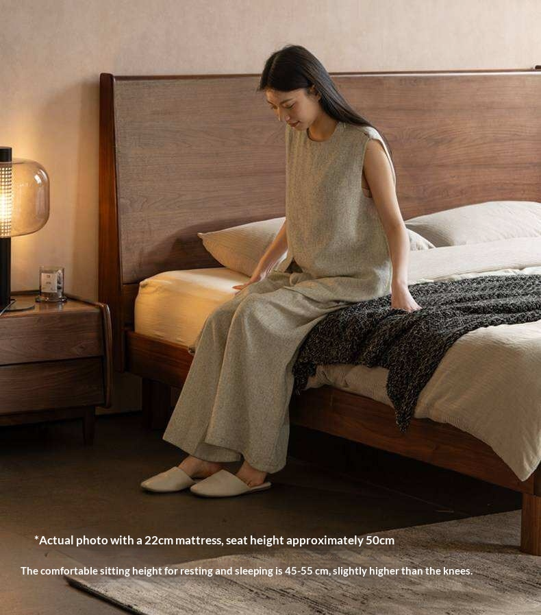 Black Walnut Solid Wood Bed with Sleek Light Luxury Finish