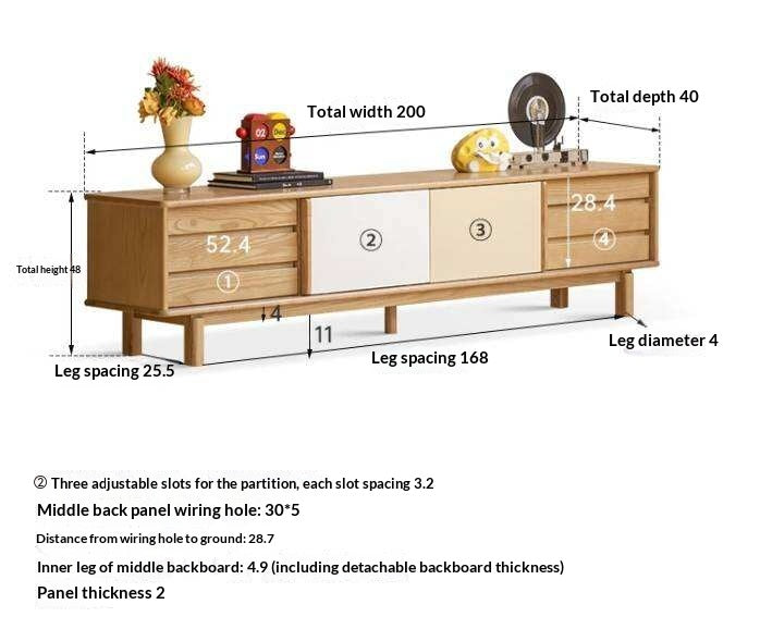 Ash Solid Wood TV Cabinet with Color Block Storage Design