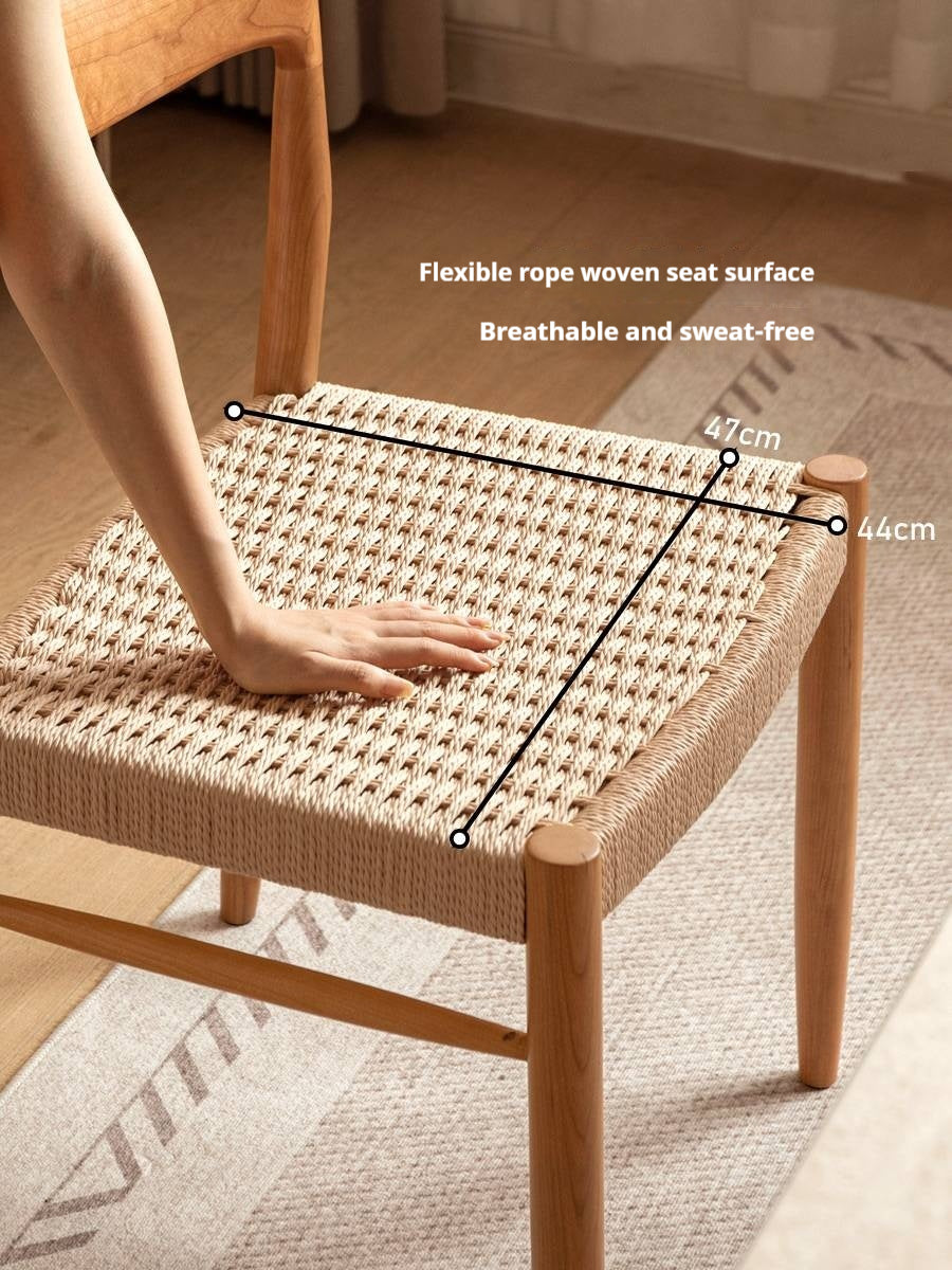 4 pcs -Cherry Solid Wood Dining Chair with Woven Cord Seat, Scandinavian Modern