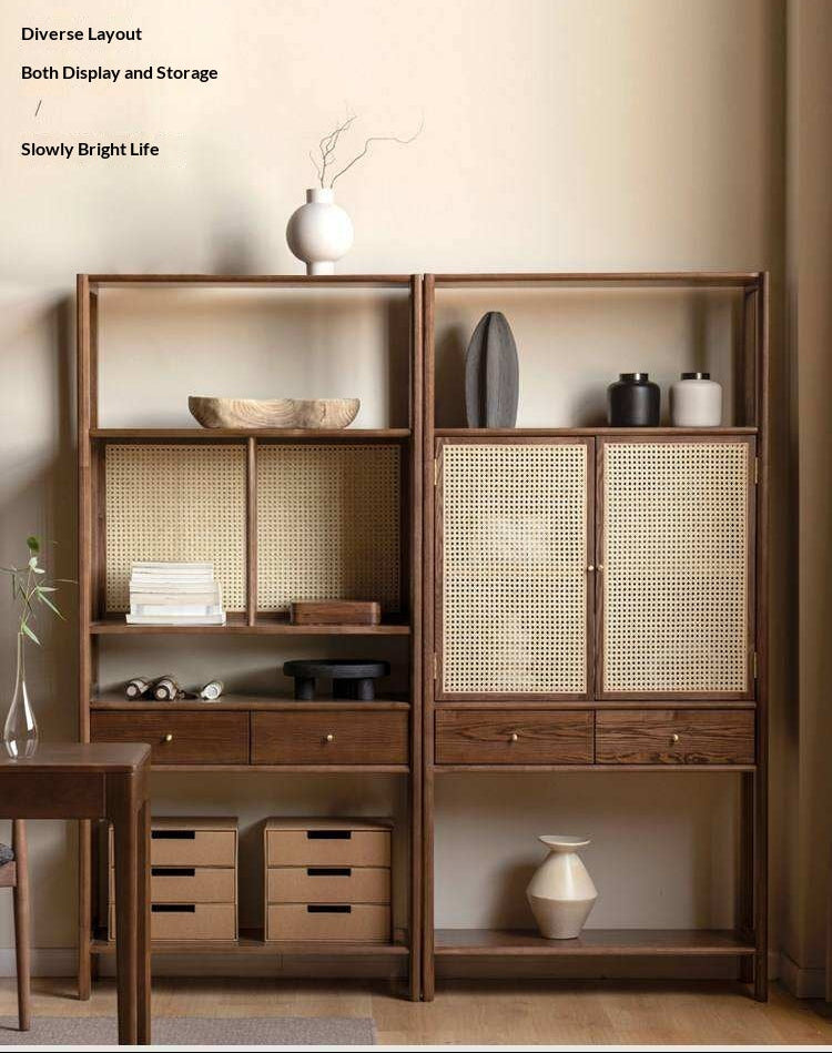 Black Walnut Solid Wood Bookshelf Display Cabinet Simple Bookcase