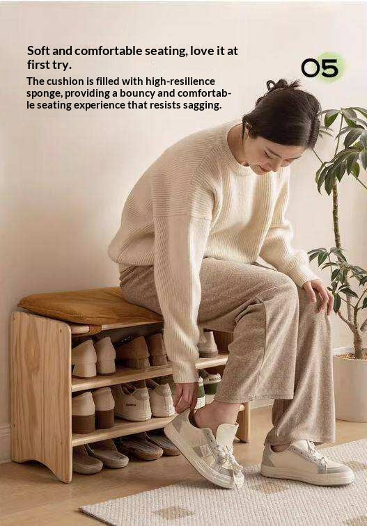 Pine Solid Wood Shoe Bench Multi-layer Log Shoe Rack