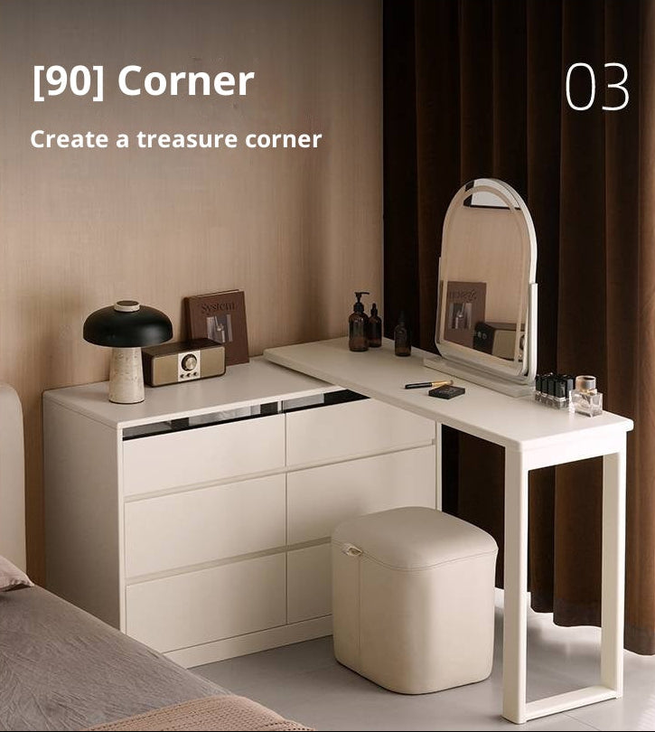 Solid Rubberwood White Cream Dressing Table