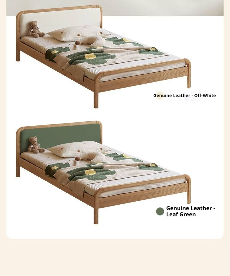 Oak, Beech Solid Wood Children's Princess Bed — Upholstered Genuine, Organic Leather Bed