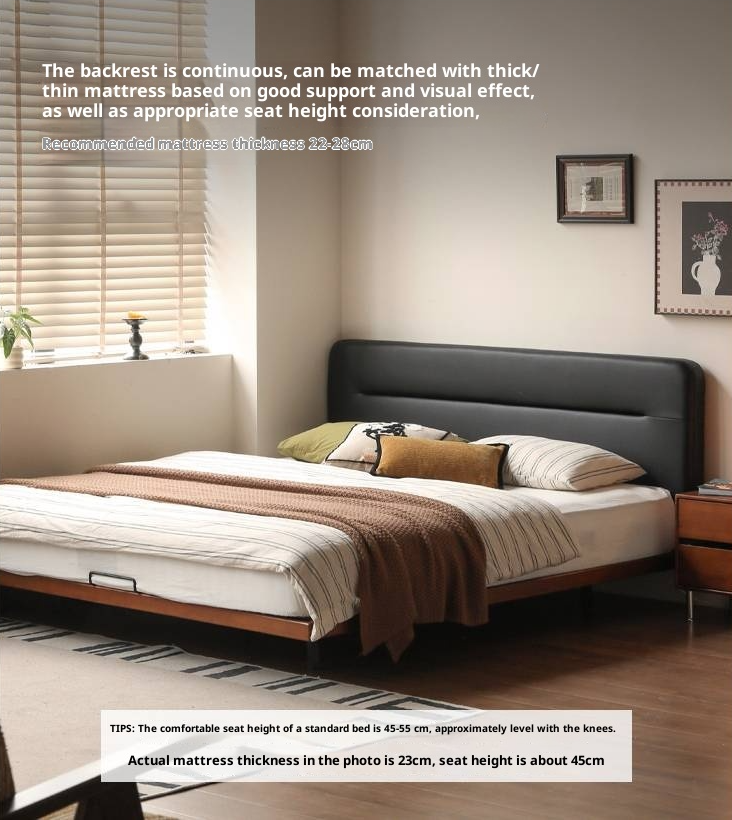 Poplar Solid Wood Floating Soft Bed, Vintage with Light