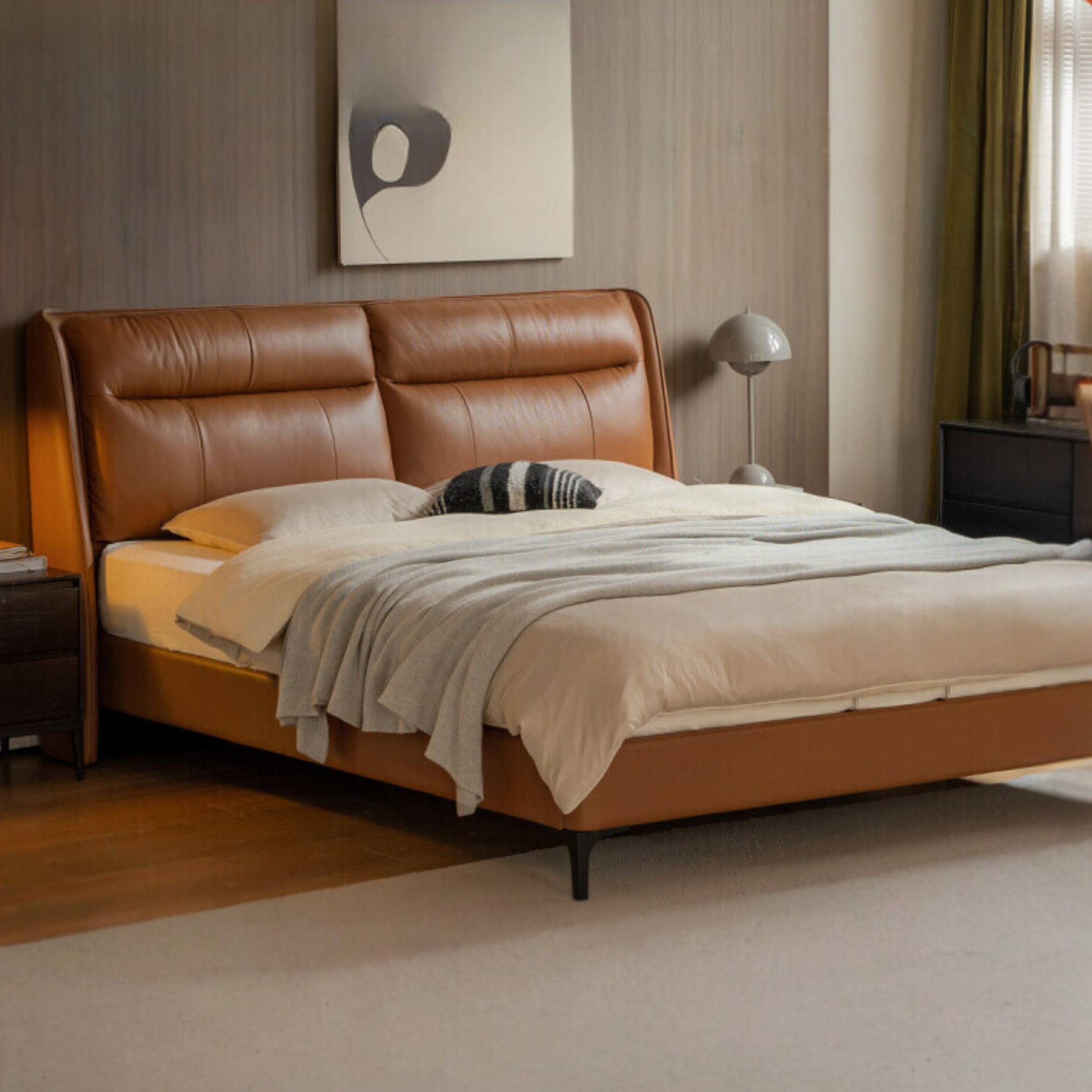 First Layer of Yellow Cowhide Bed Light Luxury