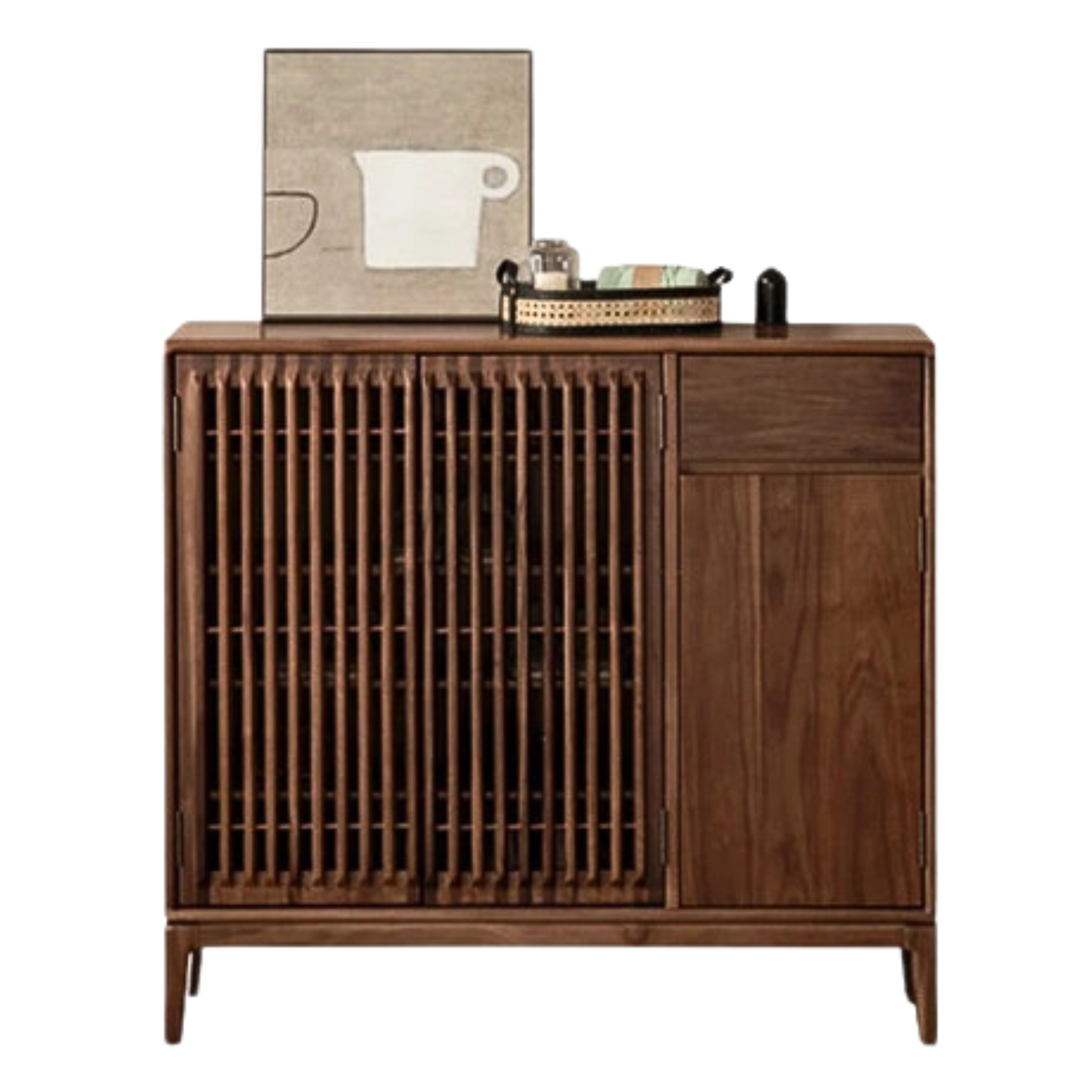 Black Walnut, Ash Two-Door Shoe Cabinet Entrance