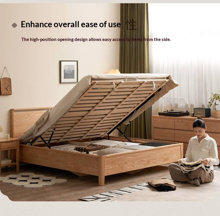 Oak Solid Wood High Box Bed in Modern Minimalist Design