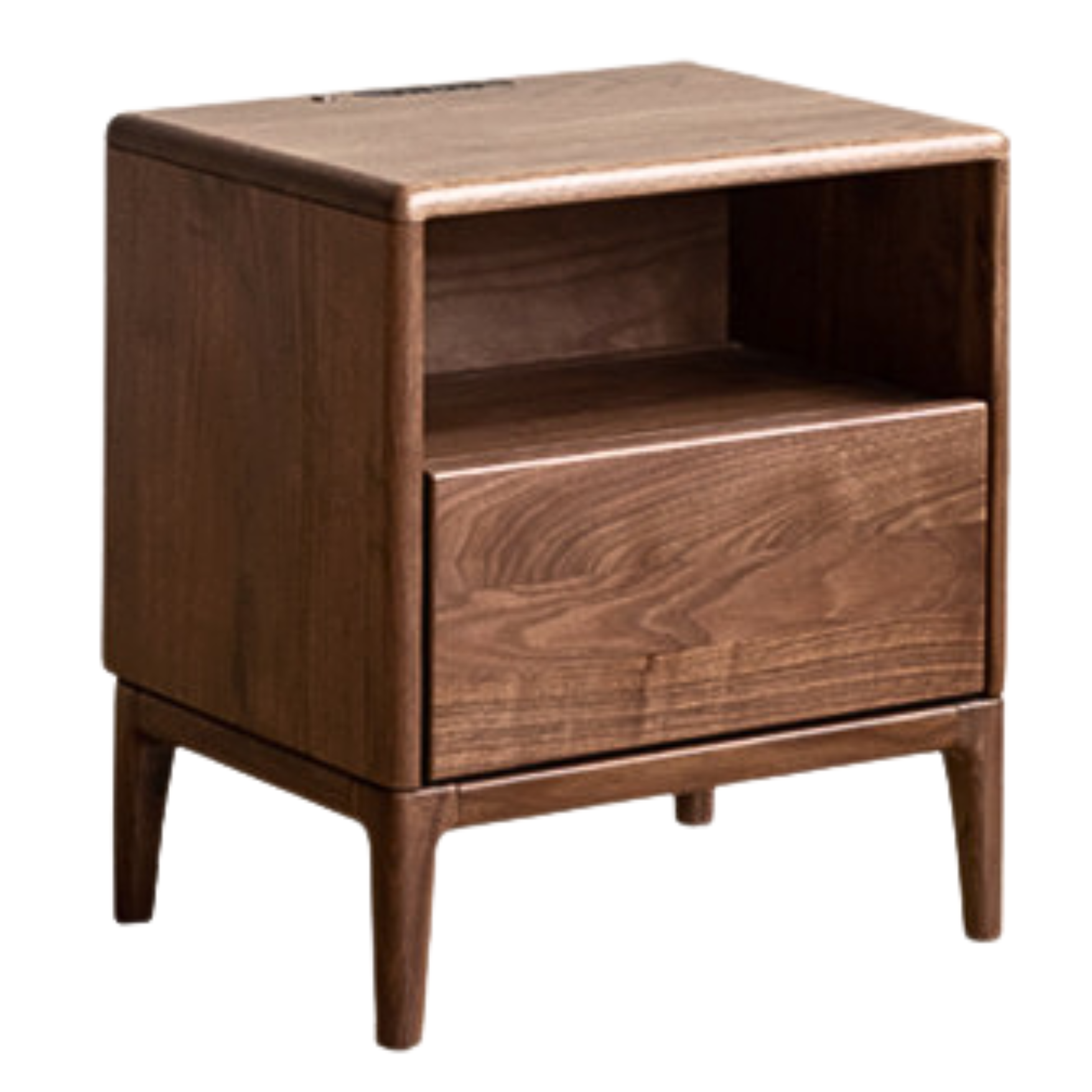 Black Walnut, Ash Solid Wood Nightstand With Light