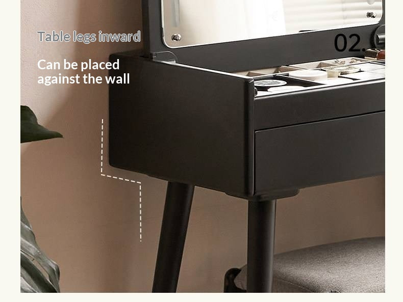 Solid RubberWood Black Vanity Table Mirror LED Touch