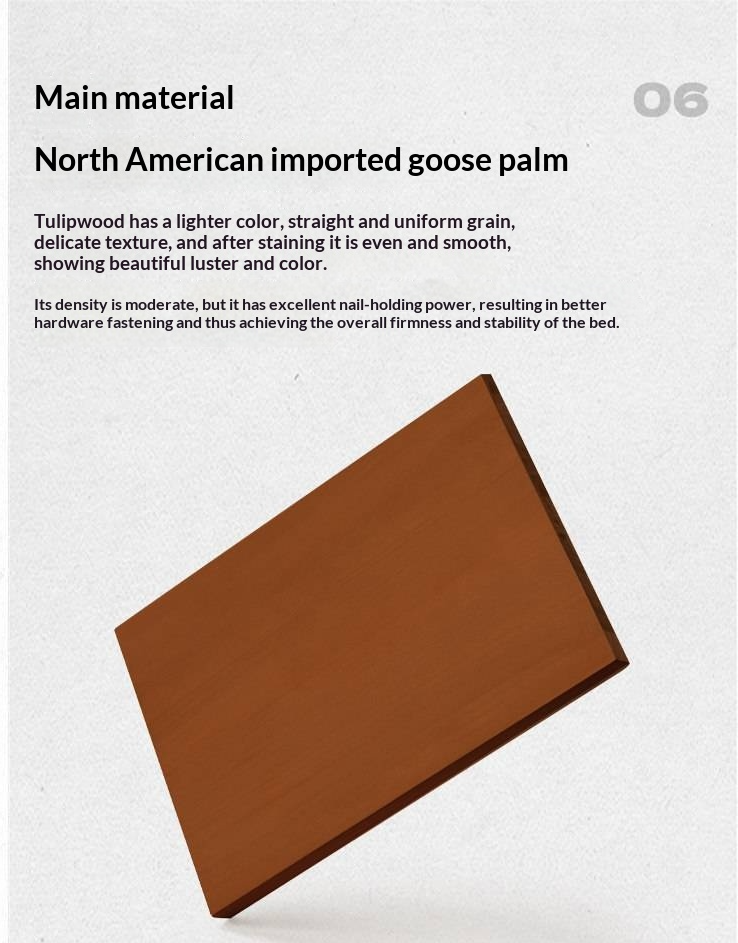 Tulipwood Solid Wood Bed — Bauhaus Style with Soft Genuine Leather Headboard