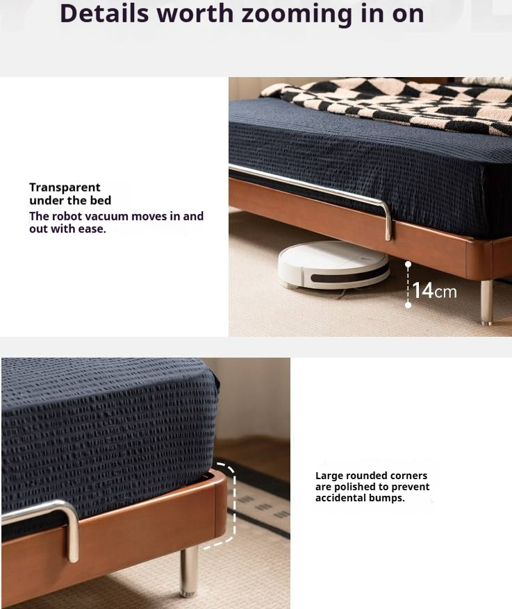 Poplar Solid Wood Bauhaus Style Soft with Adjustable Headboard Double Bed