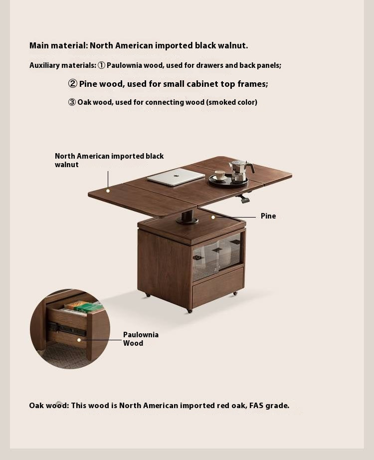 Black Walnut Solid Wood Mobile Folding Coffee Table