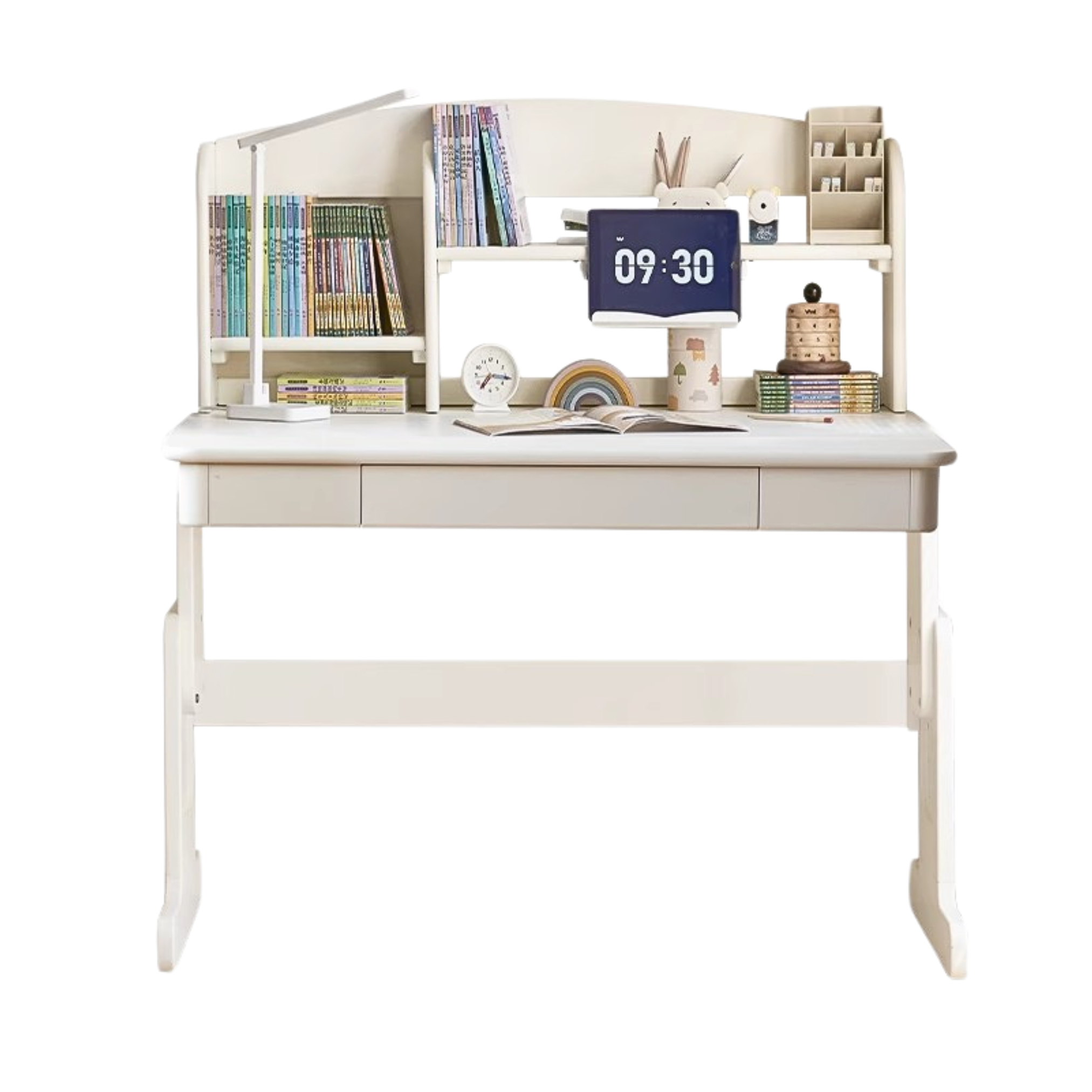 Beech Solid Wood Lift Study Desk Adjustable White Children's Desk