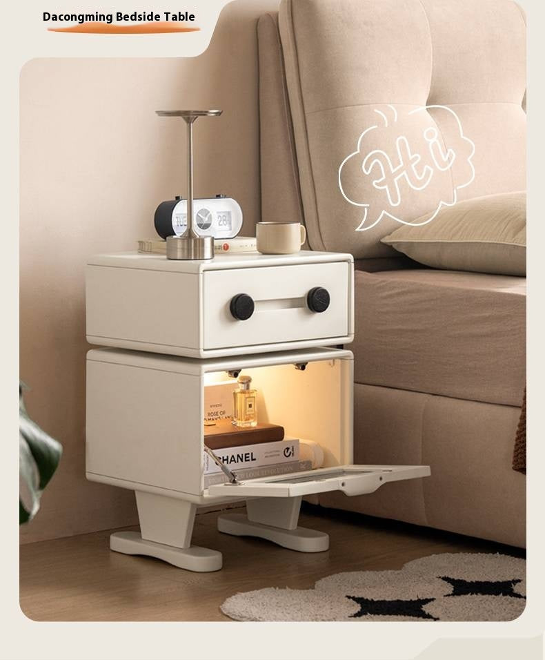 Solid Rubberwood, Oak Solid Wood Cream Style Nightstand.