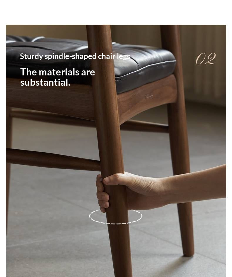 Set 4 pcs Black Walnut Solid Wood Dining Chair with Leather Seat, Mid Century Modern