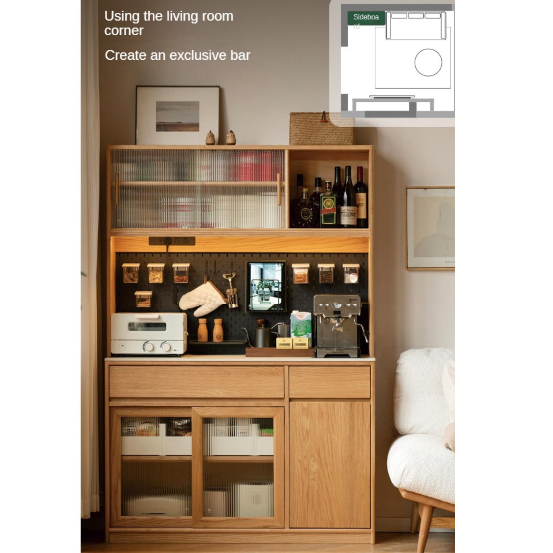 Oak Solid Wood Rock Board Modern Sideboard