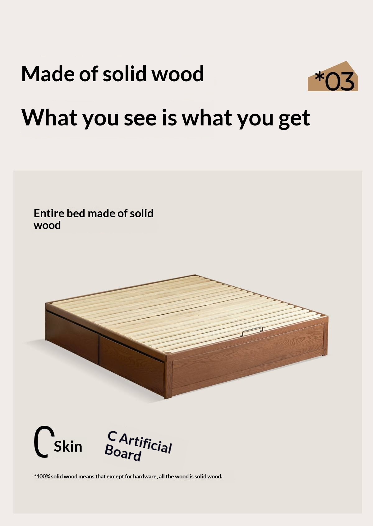 Oak Solid Wood Storage Platform Bed with Drawers, Walnut Color