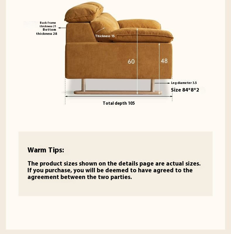 High-Back Corduroy Fabric Sofa with Removable Cover