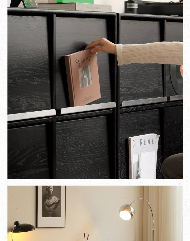Oak Solid Wood Black Storage Combination Module Cabinet.