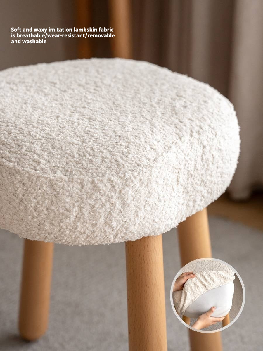 Beech, birch solid wood Nordic lamb velvet cloud makeup stool.