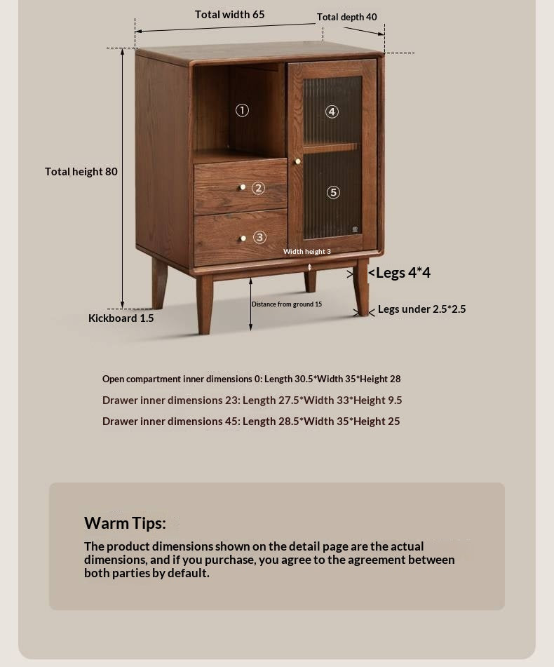 Oak Solid Wood, Solid Rubberwood Side Cabinet.