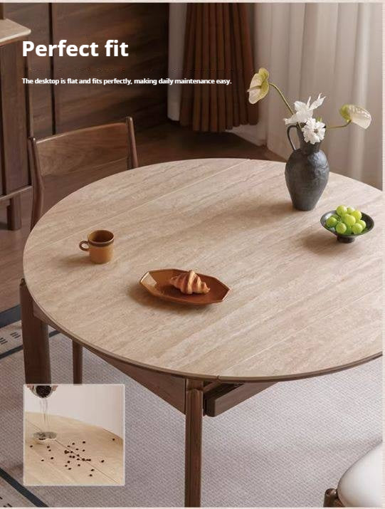 Black Walnut Solid Wood Folding Dining Table with Rock Plate Round Top