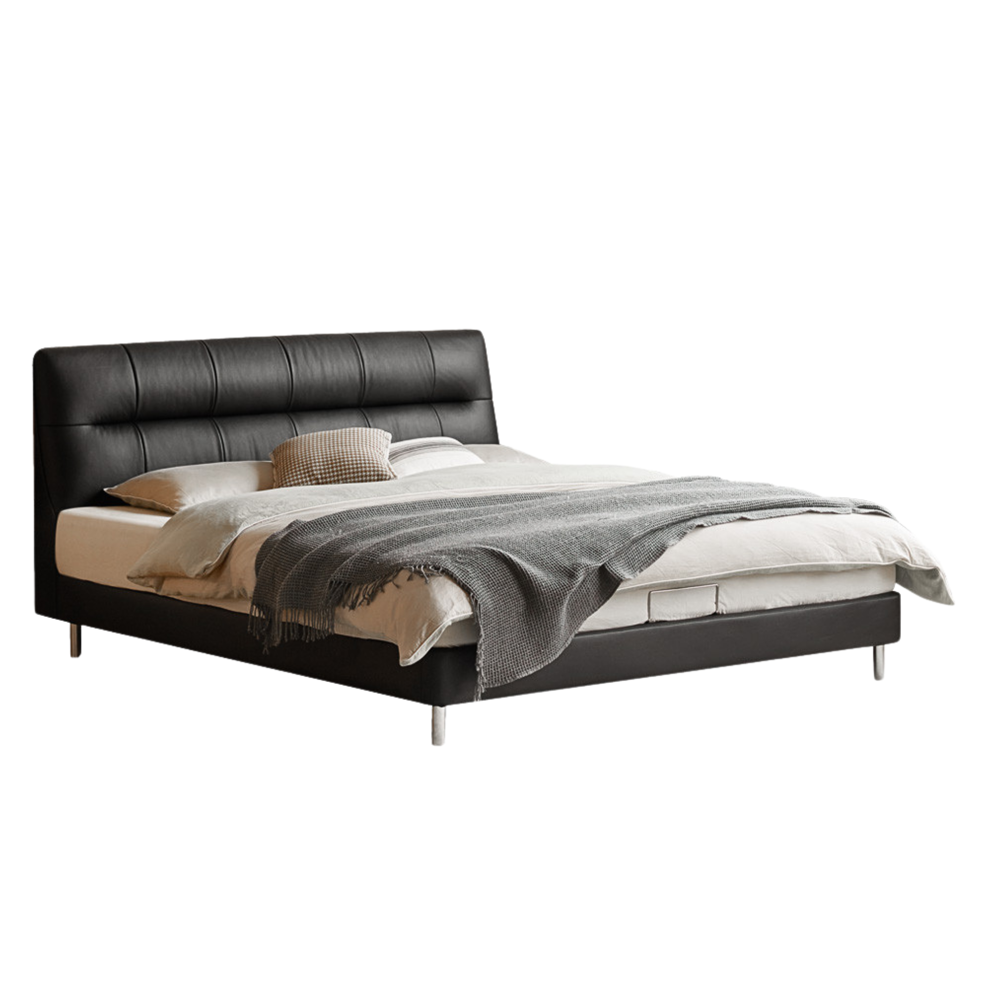 First Layer of Yellow Cowhide Italian Light Luxury Black Bed