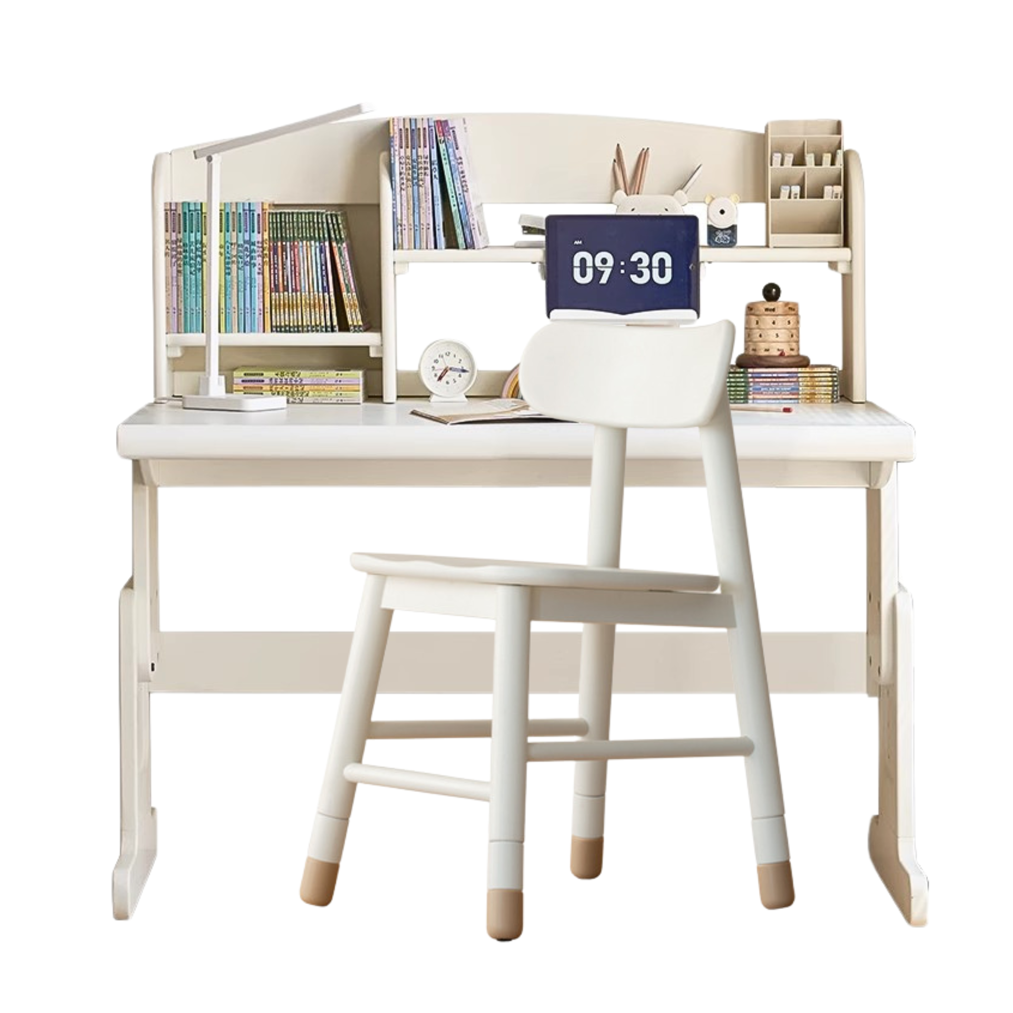 Beech Solid Wood Lift Study Desk Adjustable White Children's Desk