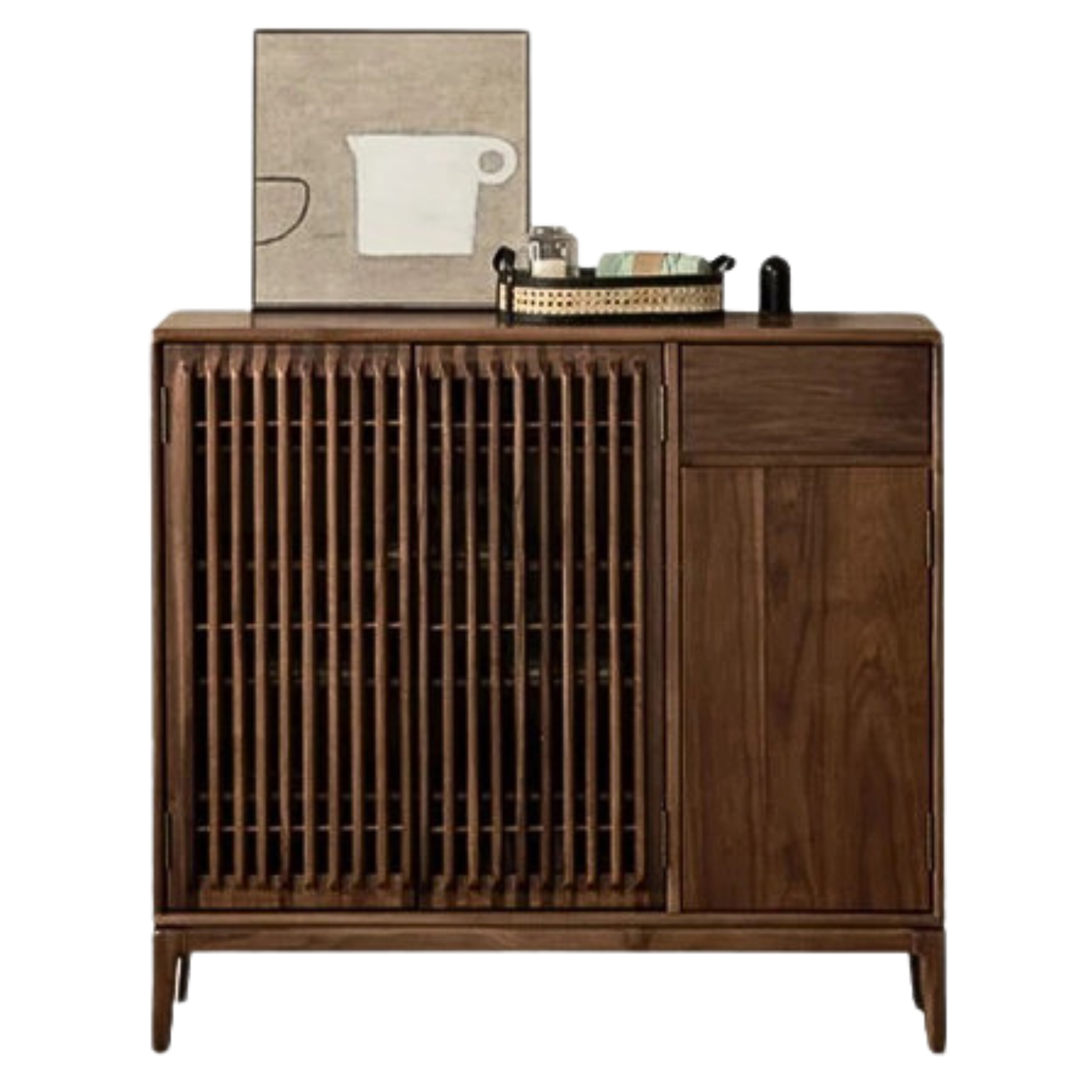 Black Walnut, Ash Two-Door Shoe Cabinet Entrance